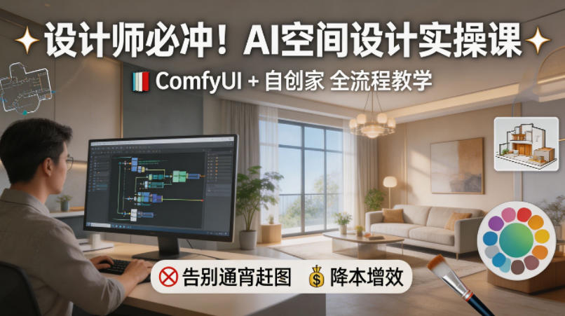 设计师必冲AI空间设计实操课，ComfyUI+自创家全教学，告别通宵赶图，降本增效玩法，新手可做-网创303-全网优质网创项目教程资源站