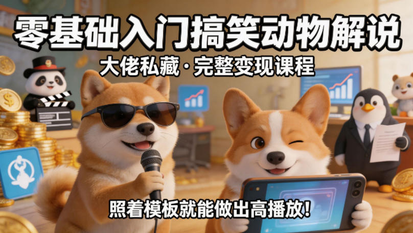零基础入门搞笑动物解说，大佬私藏完整变现课程，照着模板就能做出高播放玩法 - 网创303-全网优质网创项目教程资源站-网创303-全网优质网创项目教程资源站