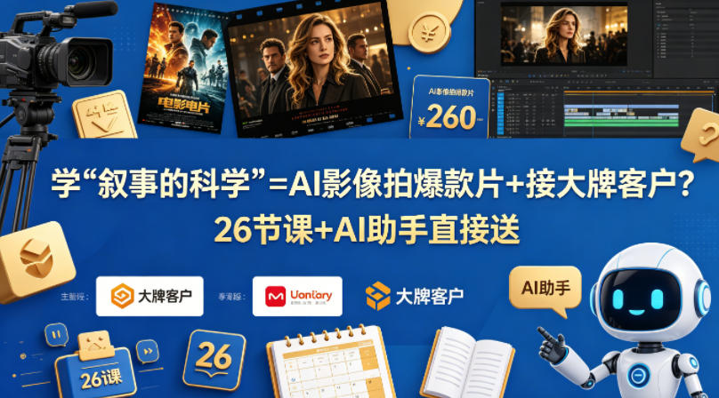 学《叙事的科学》=AI影像拍爆款片+接大牌客户26节课+AI助手直接送【原创双语字幕】玩法，新手可做-网创303-全网优质网创项目教程资源站