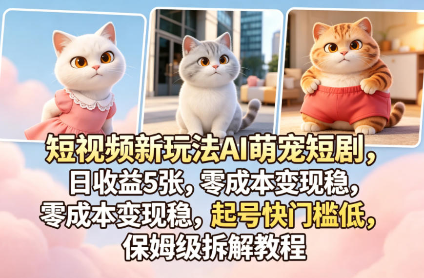 短视频新玩法AI萌宠短剧，日收益5张，零成本变现稳，起号快门槛低，保姆级拆解教程，新手可做 - 网创303-全网优质网创项目教程资源站-网创303-全网优质网创项目教程资源站