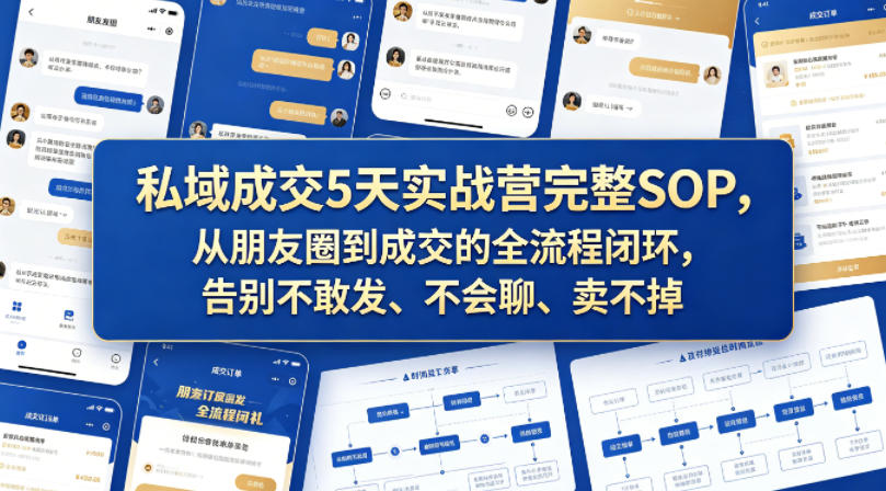 私域成交5天实战营完整SOP，从朋友圈到成交的全流程闭环，告别不敢发、不会聊、卖不掉玩法，新手可做-网创303-全网优质网创项目教程资源站