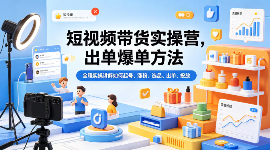 短视频带货实操营，出单爆单方法，全程实操讲解如何起号、涨粉、选品、出单、投放，新手可做 - 网创303-全网优质网创项目教程资源站-网创303-全网优质网创项目教程资源站