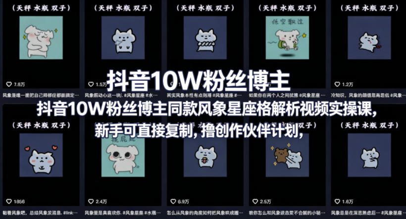 抖音10W粉丝博主同款星座性格解析视频实操课，新手可直接复制，撸创作伙伴计划，分成计划等玩法 - 网创303-全网优质网创项目教程资源站-网创303-全网优质网创项目教程资源站