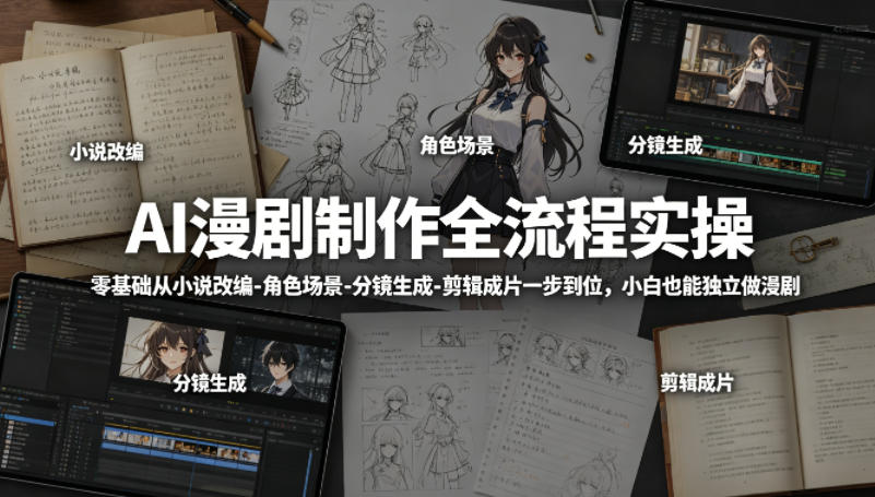 AI漫剧制作全流程实操，零基础从小说改编-角色场景-分镜生成-剪辑成片一步到位，小白也能独立做漫剧玩法-网创303-全网优质网创项目教程资源站