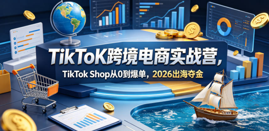 TikToK跨境电商实战营，TikTok Shop从0到爆单，2026出海夺金玩法，新手可做-网创303-全网优质网创项目教程资源站