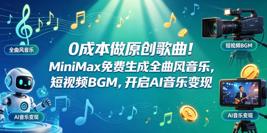 0成本做原创歌曲MiniMax免费生成全曲风音乐，短视频BGM，开启AI音乐变现玩法，新手可做-网创303-全网优质网创项目教程资源站