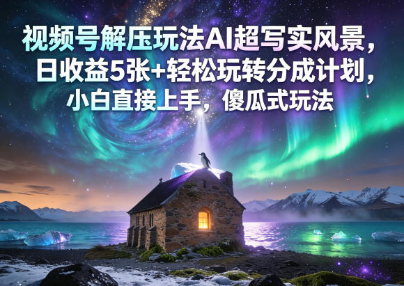 视频号解压玩法AI超写实风景，日收益5张+轻松玩转分成计划，小白直接上手，傻瓜式玩法-网创303-全网优质网创项目教程资源站