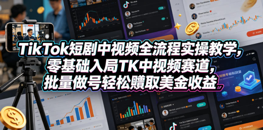 TikTok短剧中视频全流程实操教学，零基础入局TK中视频赛道，批量做号轻松賺取美金收益玩法 - 网创303-全网优质网创项目教程资源站-网创303-全网优质网创项目教程资源站