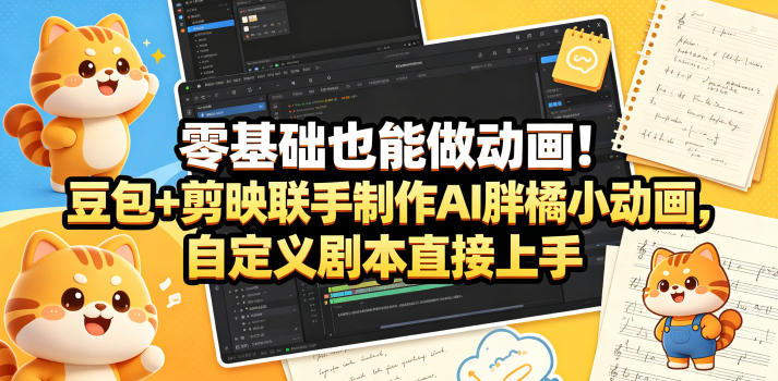 零基础也能做动画豆包+剪映联手制作AI胖橘小动画,自定义剧本直接上手玩法-网创303-全网优质网创项目教程资源站