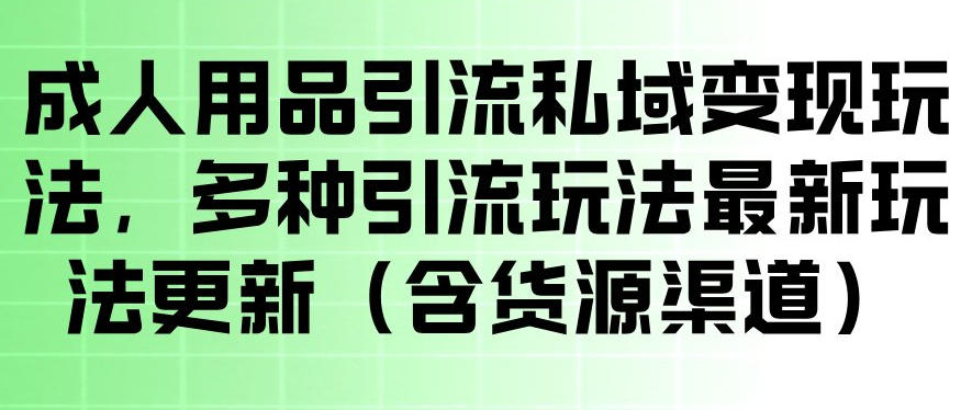 成人用品引流私域变现玩法，多种引流玩法最新玩法，操作简单（含货源渠道），新手可做 - 网创303-全网优质网创项目教程资源站-网创303-全网优质网创项目教程资源站