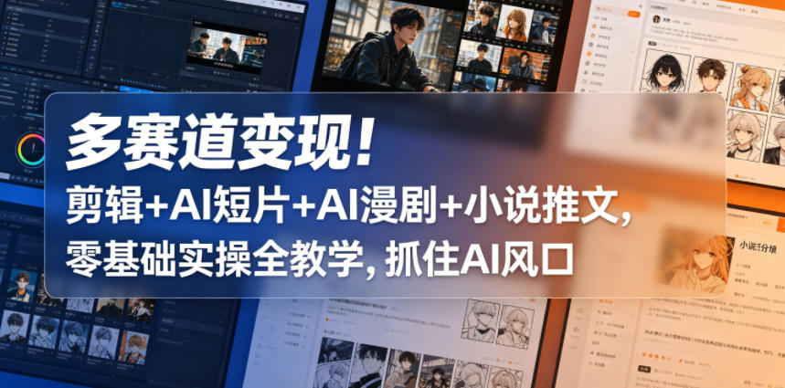 多赛道变现剪辑+AI短片+AI漫剧+小说推文，零基础实操全教学，抓住AI风口玩法-网创303-全网优质网创项目教程资源站