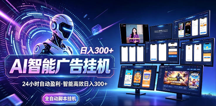 AI智能广告挂G项目,无需人工,单机稳定日入200+,可矩阵放大,24小时不间断刷广告賺收益【揭秘】玩法,新手可做-网创303-全网优质网创项目教程资源站