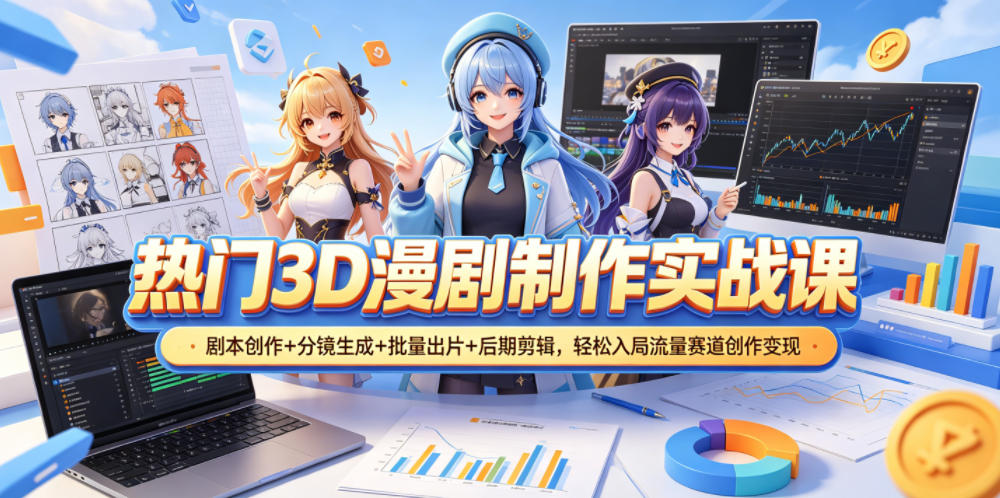 热门3D漫剧制作实战课，剧本创作+分镜生成+批量出片+后期剪辑，轻松入局流量赛道创作变现玩法，新手可做 - 网创303-全网优质网创项目教程资源站-网创303-全网优质网创项目教程资源站