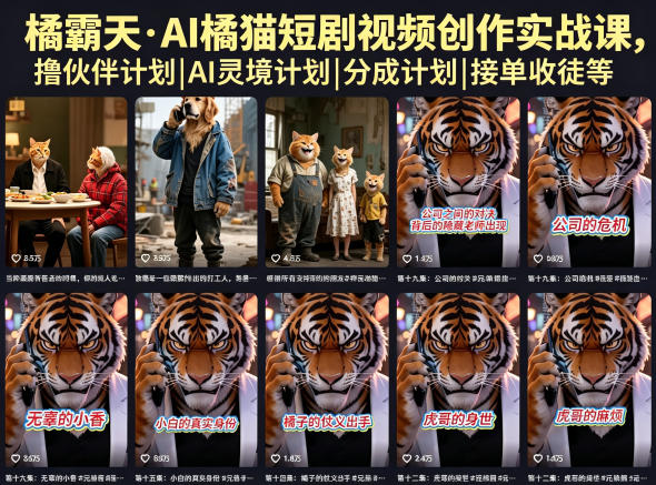 橘霸天·AI橘猫短剧视频创作实战课，撸伙伴计划|AI灵境计划|分成计划|接单收徒等玩法，新手可做 - 网创303-全网优质网创项目教程资源站-网创303-全网优质网创项目教程资源站