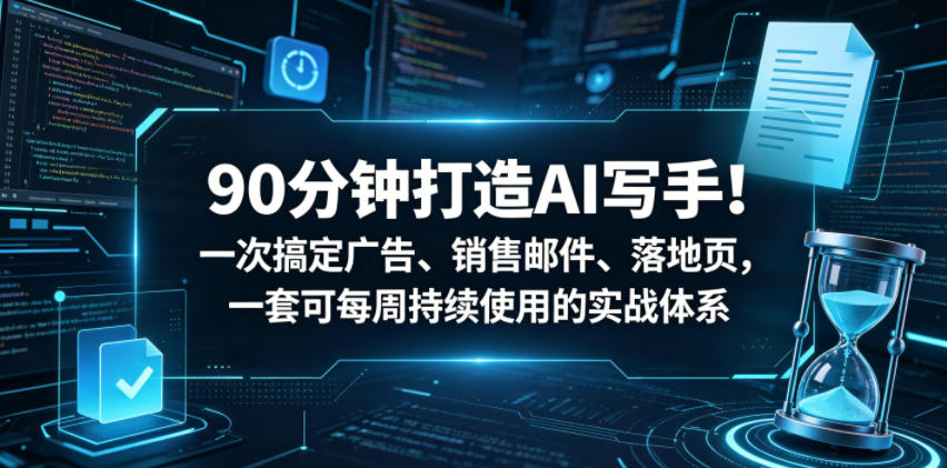 90分钟打造AI写手一次搞定广告、销售邮件、落地页，一套可每周持续使用的实战体系【原创双语字幕】玩法，新手可做 - 网创303-全网优质网创项目教程资源站-网创303-全网优质网创项目教程资源站