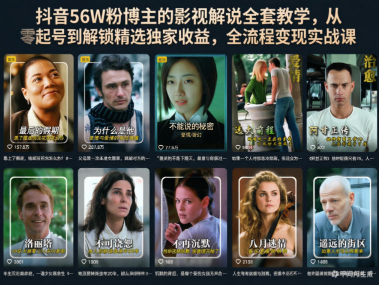 抖音56W粉博主的影视解说全套教学，从零起号到解锁精选独家收益，全流程变现实战课玩法，新手可做 - 网创303-全网优质网创项目教程资源站-网创303-全网优质网创项目教程资源站