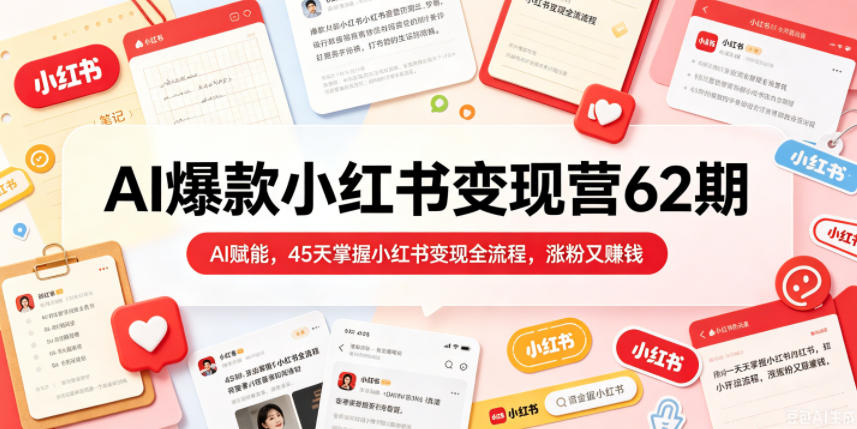 AI爆款小红书变现营62期2026年5月，AI赋能，45天掌握小红书变现全流程，涨粉又賺钱玩法，新手可做 - 网创303-全网优质网创项目教程资源站-网创303-全网优质网创项目教程资源站