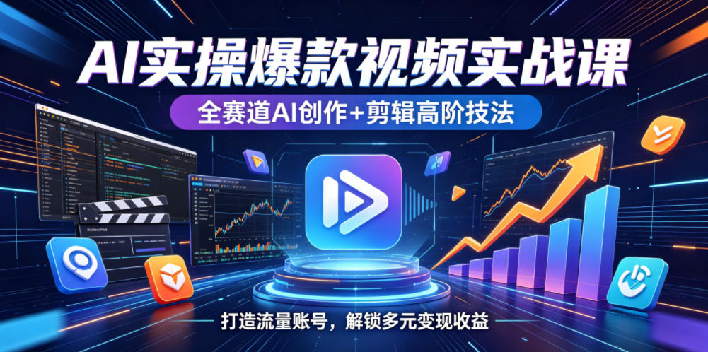AI实操爆款视频实战课，全赛道AI创作+剪辑高阶技法，打造流量账号，解锁多元变现收益玩法，新手可做 - 网创303-全网优质网创项目教程资源站-网创303-全网优质网创项目教程资源站