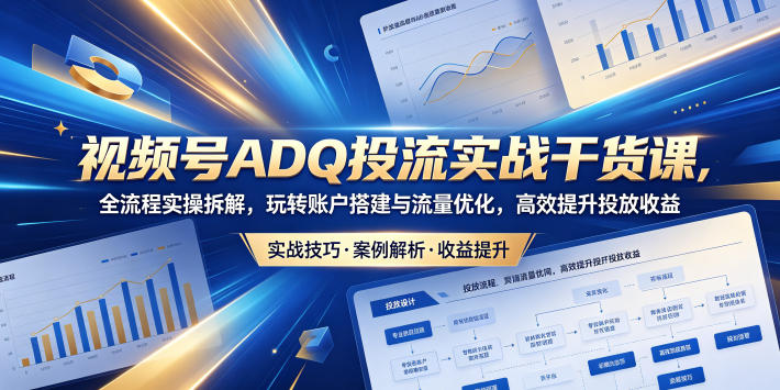 视频号ADQ投流实战干货课，全流程实操拆解，玩转账户搭建与流量优化，高效提升投放收益玩法，新手可做 - 网创303-全网优质网创项目教程资源站-网创303-全网优质网创项目教程资源站