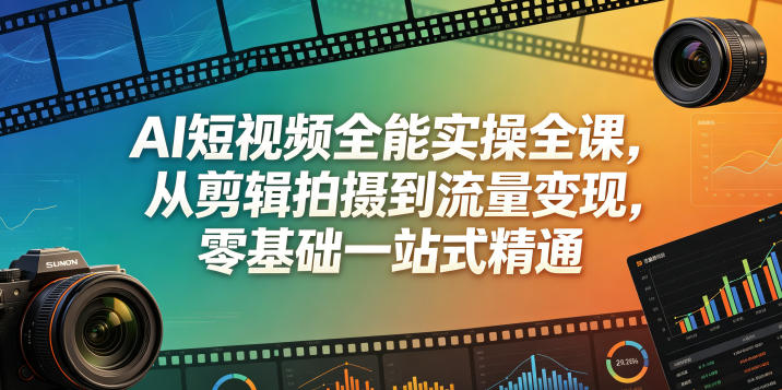 AI短视频全能实操全课，从剪辑拍摄到流量变现，零基础一站式精通玩法-网创303-全网优质网创项目教程资源站