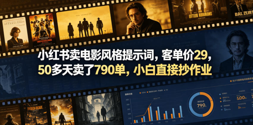 小红书卖电影风格提示词，客单价29，50多天卖了790单，小白直接抄作业玩法 - 网创303-全网优质网创项目教程资源站-网创303-全网优质网创项目教程资源站