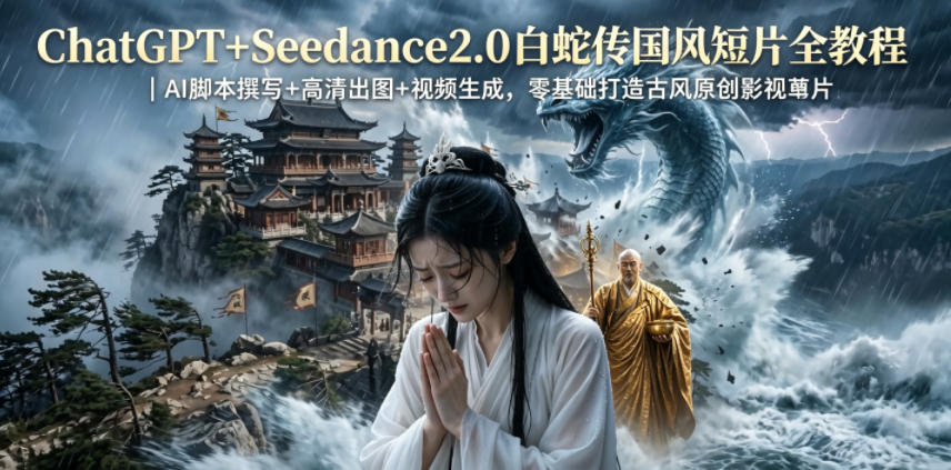 ChatGPT+Seedance2.0白蛇传国风短片全教程｜AI脚本撰写+高清出图+视频生成，零基础打造古风原创影视短片-网创303-全网优质网创项目教程资源站