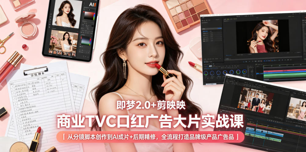即梦2.0+剪映商业TVC口红广告大片实战课｜从分镜脚本创作到AI成片+后期精修，全流程打造品牌级产品广告玩法，新手可做 - 网创303-全网优质网创项目教程资源站-网创303-全网优质网创项目教程资源站